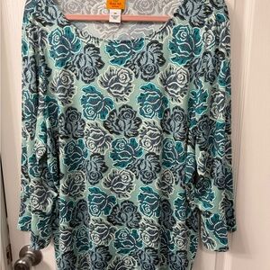 Ruby Rd. Teal and Black Floral Blouse